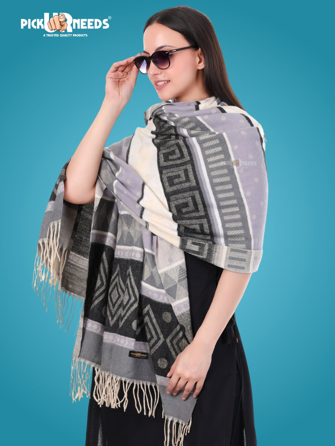 Pick Ur Needs Premium Winter Woolen Shawl for Women  Soft & Warm Ethnic Design Stole with Tassels  Stylish Warm Wrap for Winter & Parties